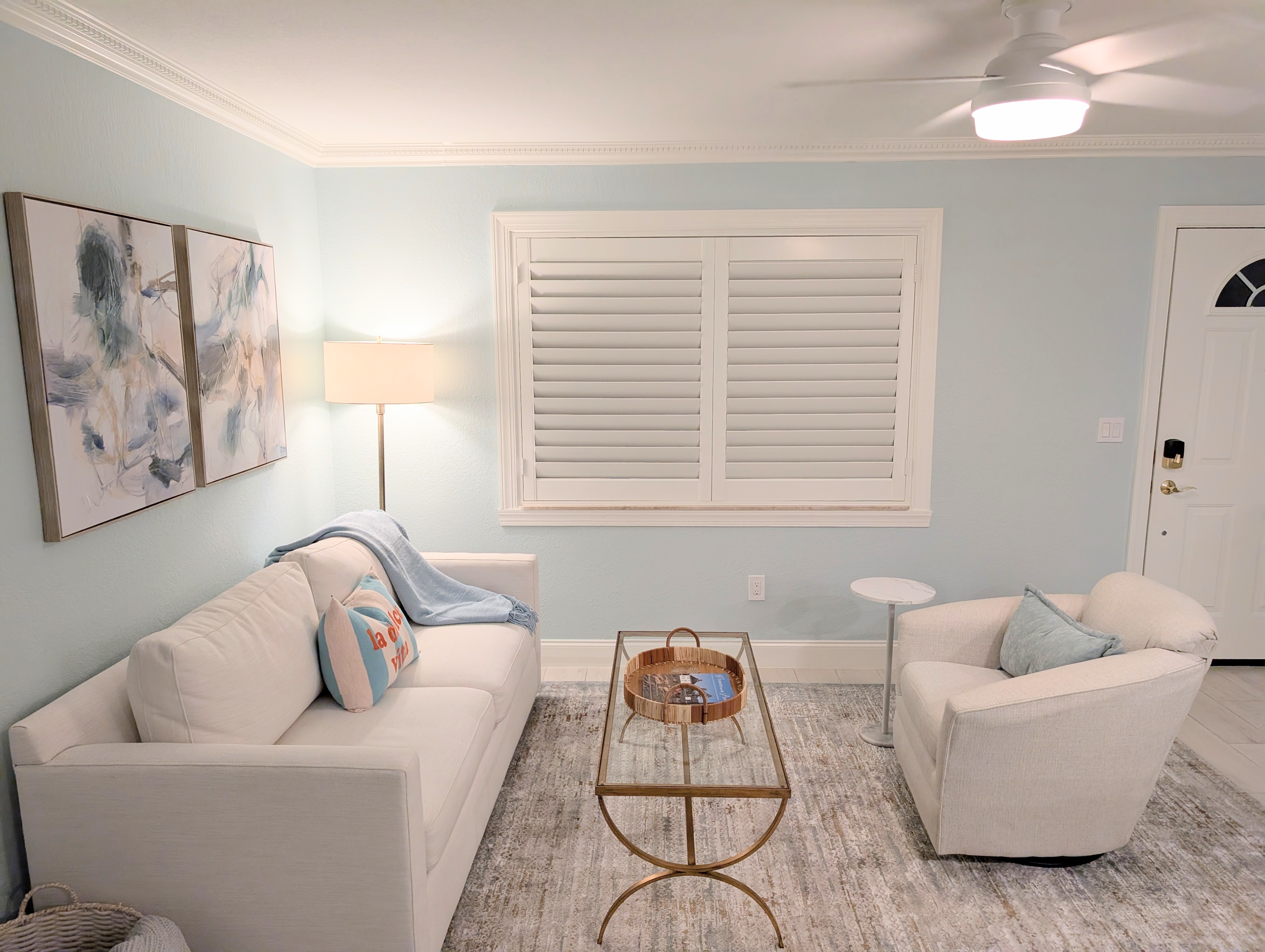 Living room has comfortable seating ready for you to enjoy with eachother or friends