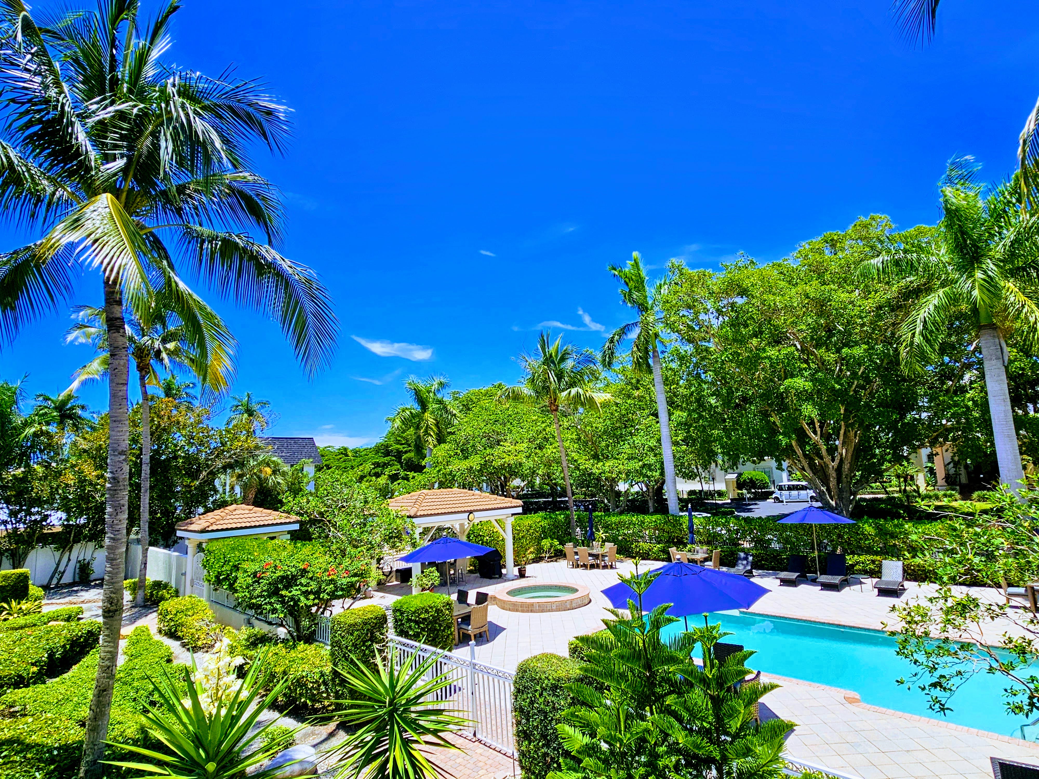 Pool, hot tub, and patio are ready for relaxation or cooking food on the grill